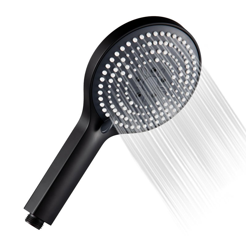 OFFO Matte Black Handheld Shower Head, 6-Mode High Pressure, 5"" Large Face, Chrome Plated Finish, Includes Shower Head, Washers, Water Saving Gasket - Image 1